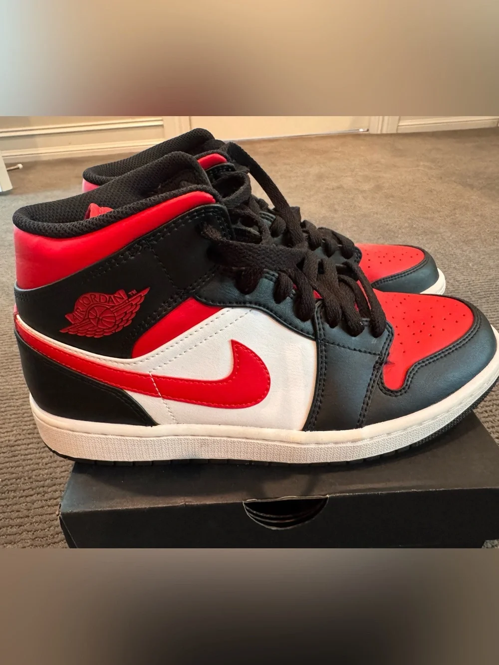 Air Jordan 1 Mid Men’s Sneakers in Red/Black/White